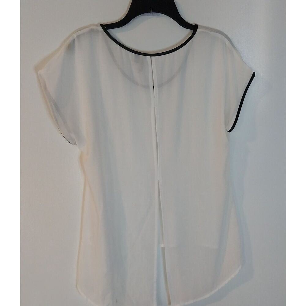 Heartsoul Womens Large White‎ Chiffon Blouse Black Contrast Trim Split Back Top